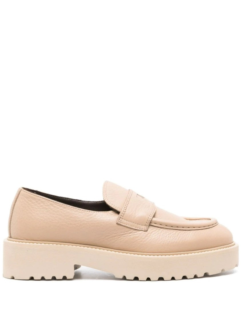 Doucal's Beige Loafers With Rounded Toe And Strap