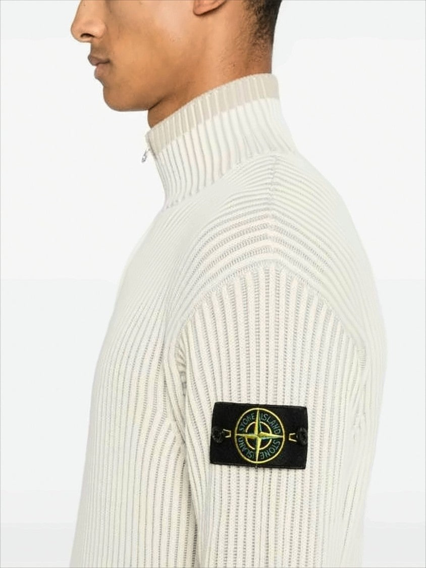 Stone Island Half-Zip Wool Sweater With Ribbed Knit