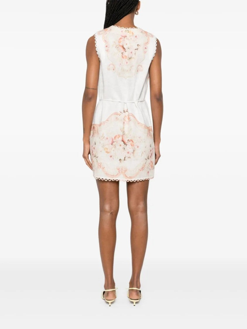 Twin-Set Floral Print Mini Dress With Cinched Waist