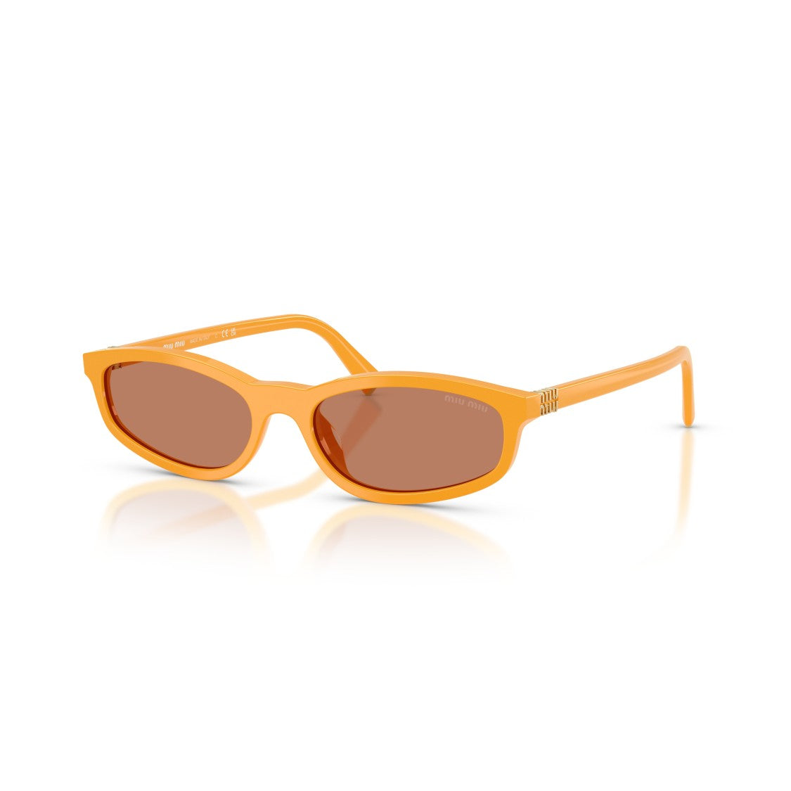 Miu Miu Rectangular Orange Acetate Sunglasses With Metallic Accents