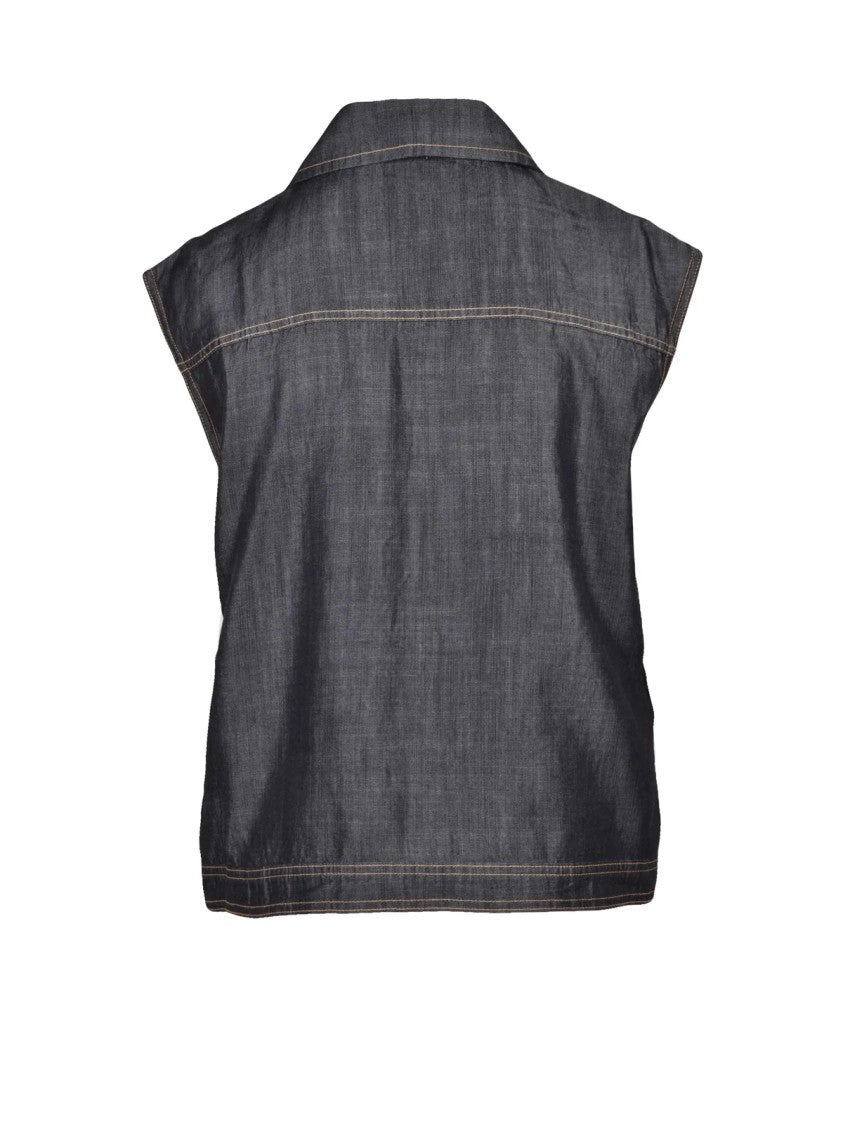Kaos Navy Blue Structured Cotton-Blend Vest