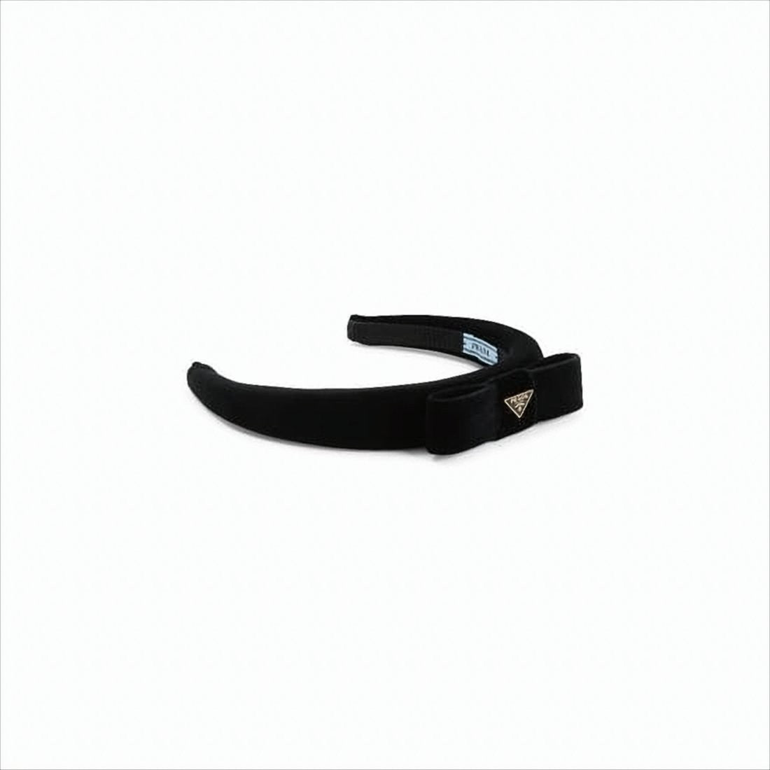 Prada Cotton Black Headband With Elegant Bow Detail