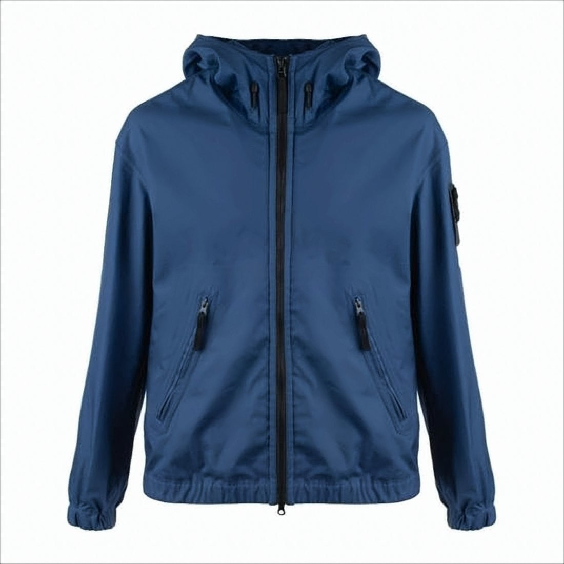 Stone Island Blue Hooded Jacket With Zipper And Distinctive Patch