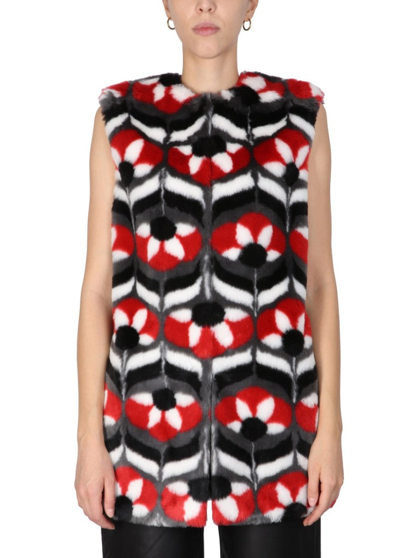 Boutique Moschino Geometric Patterned Faux Fur Vest