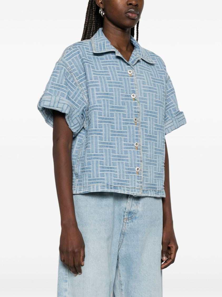 Kenzo Light Blue Turn-Up Cuff Button Top