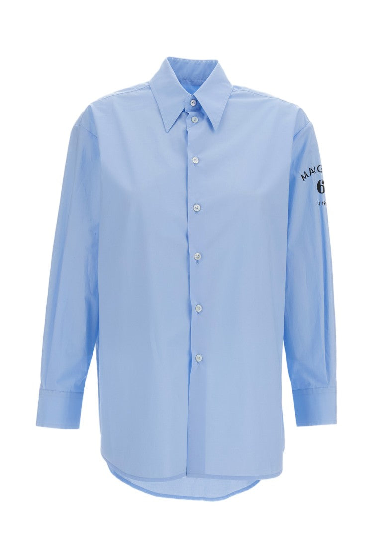 Mm6 By Maison Margiela Light Blue Oversized Cotton Shirt With Adjustable Cuffs
