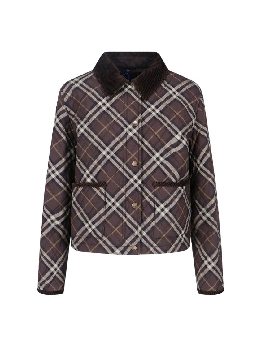 Burberry Cropped Checkered Jacket With Contrast Corduroy Collar