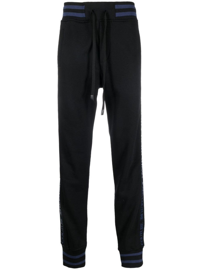 Versace Jeans Couture Tapered Fit Black Jogger Pants With Ribbed Cuffs And Branded Detail