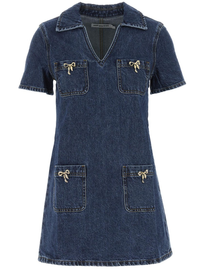 Self-Portrait Cotton Denim Mini Dress