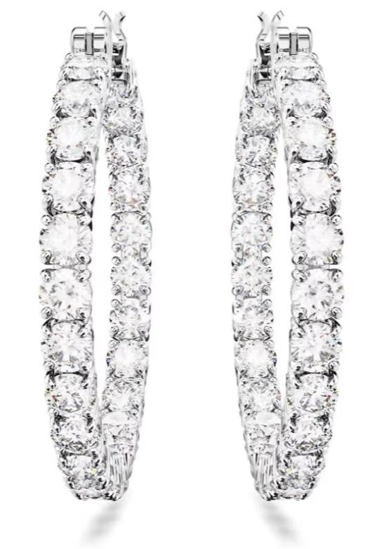Swarovski Round-Cut Crystal Hoop Earrings In Polished Metal Frame