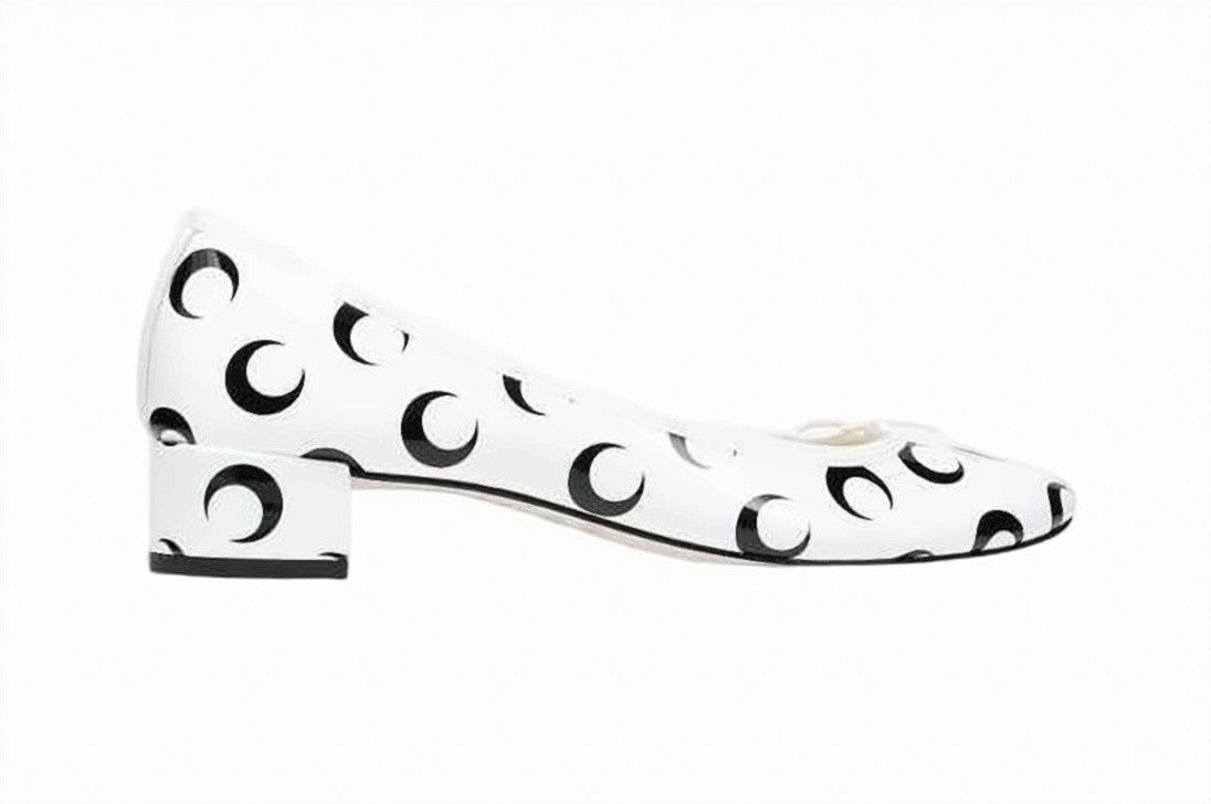 Marine Serre Block Heel Pumps With Crescent Moon Pattern