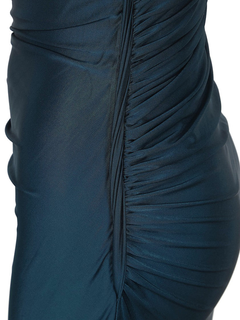 Victoria Beckham Sleeveless Blue Midi Dress With Ruching