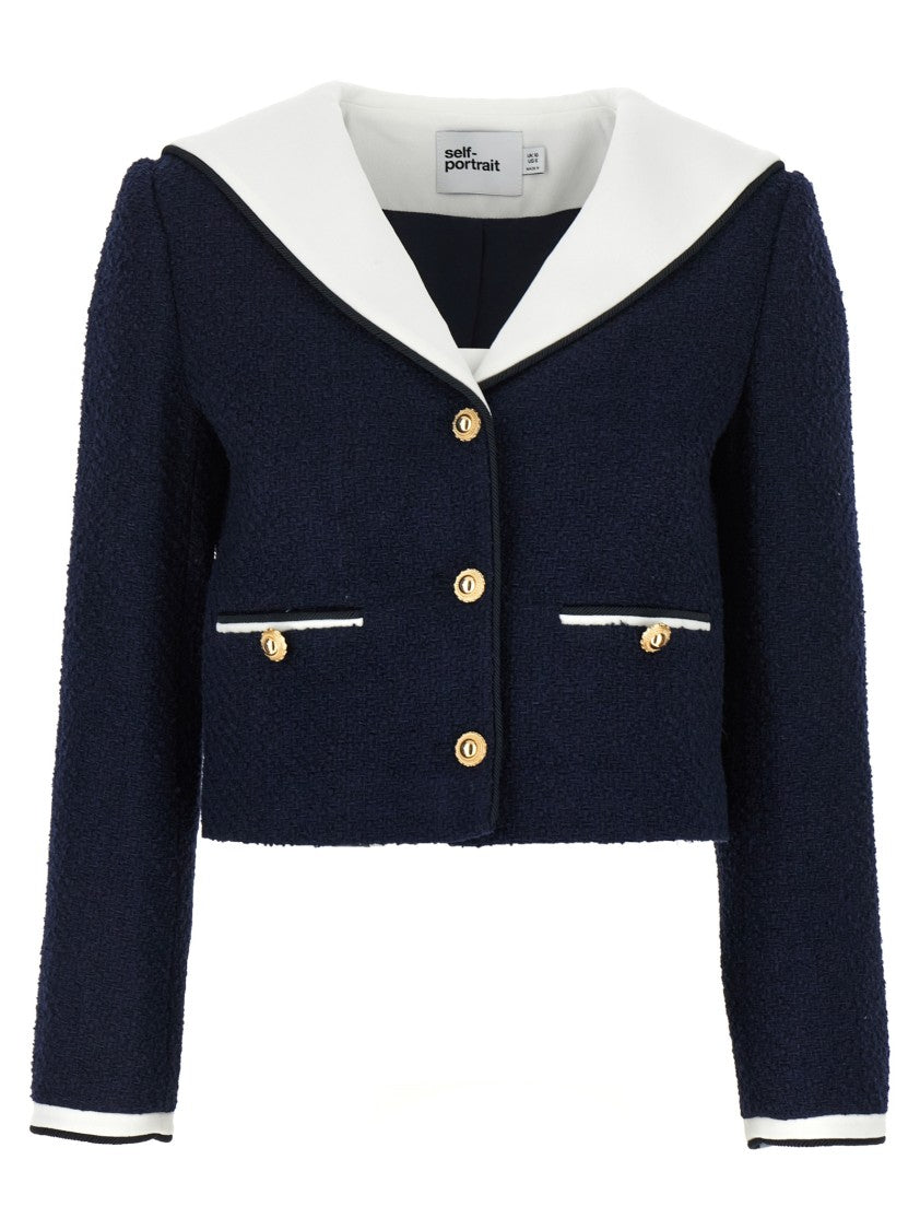 Self-Portrait Navy Boucle Contrast Collar' Blazer
