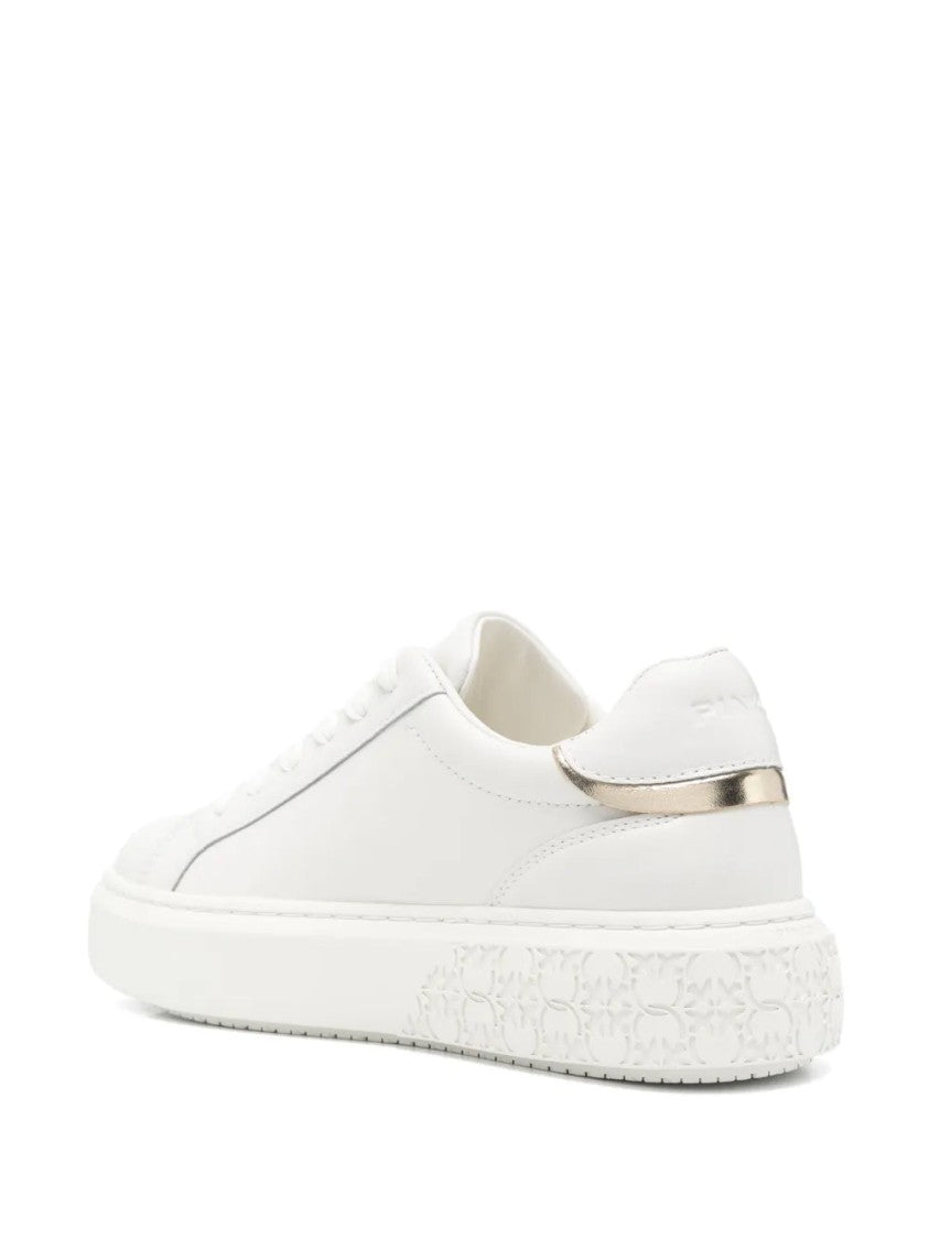 Pinko Beige Yoko 12 Minimalist Leather Sneakers