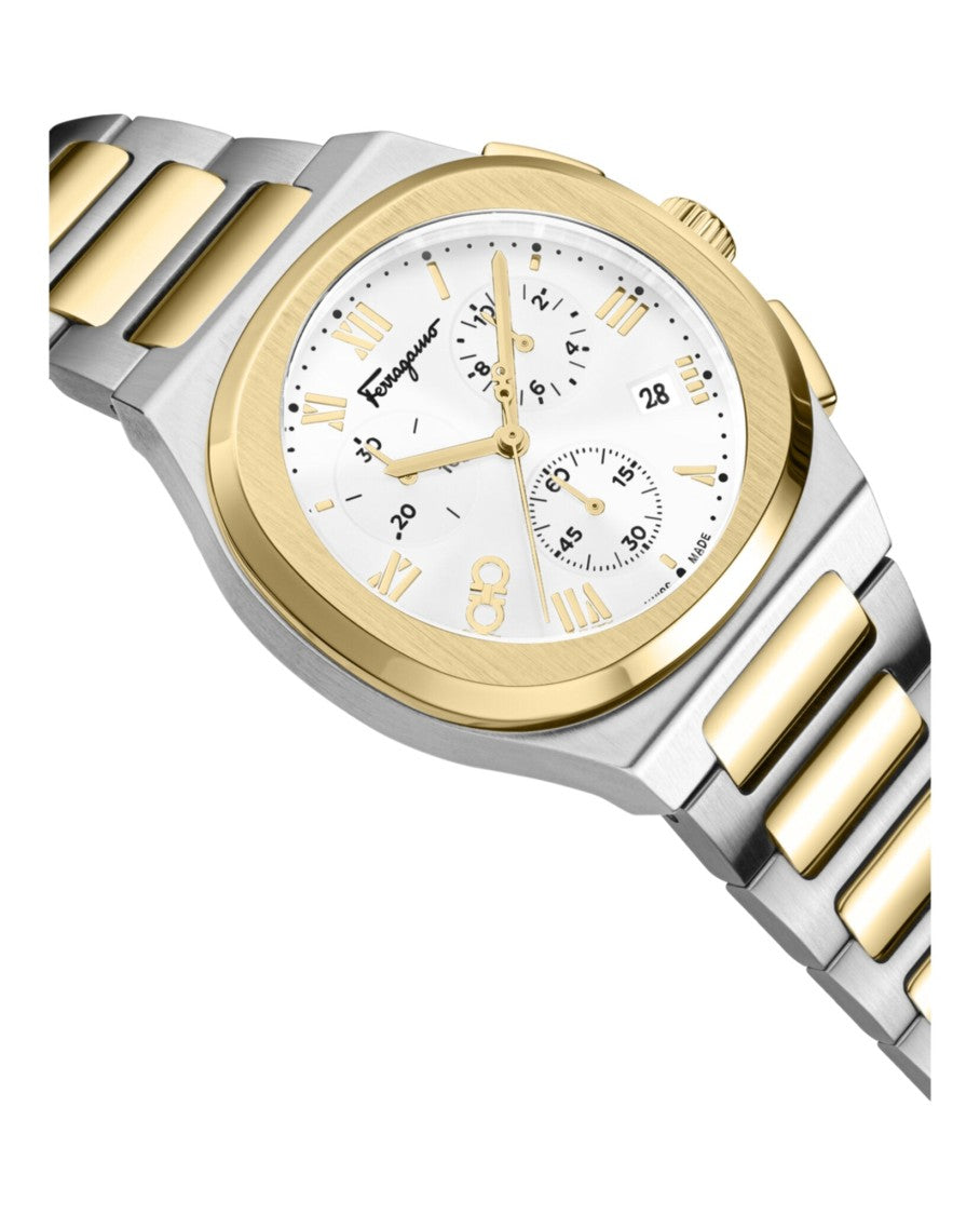 Ferragamo Elliptical Chronograph Watch With Two-Tone Case