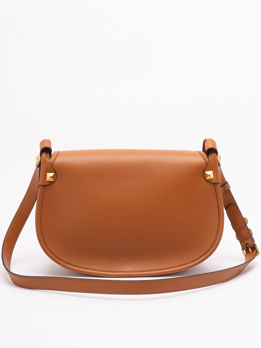 Valentino Brown Curved Leather Pyramid Stud Bag