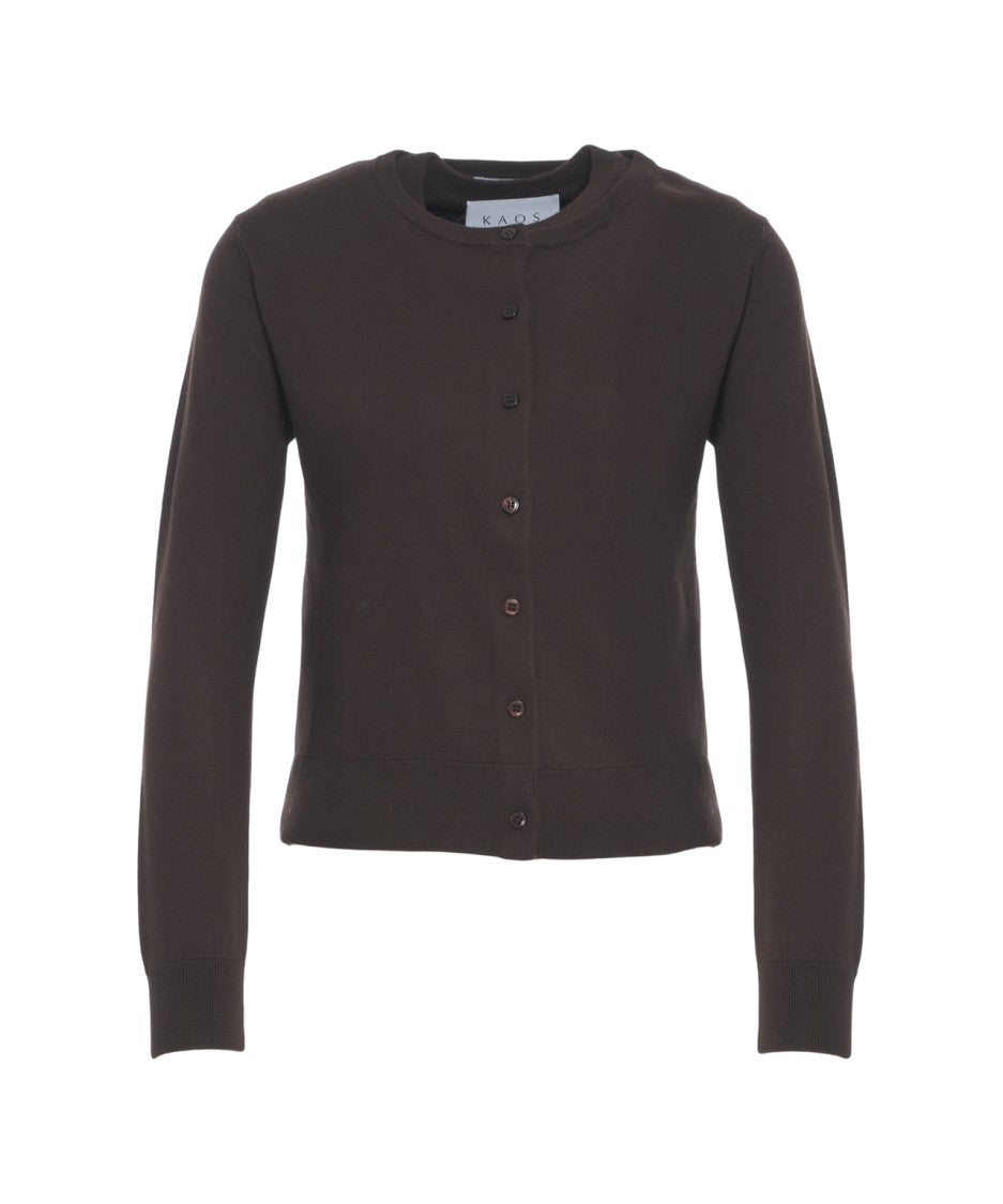 Kaos Round Neck Brown Cardigan