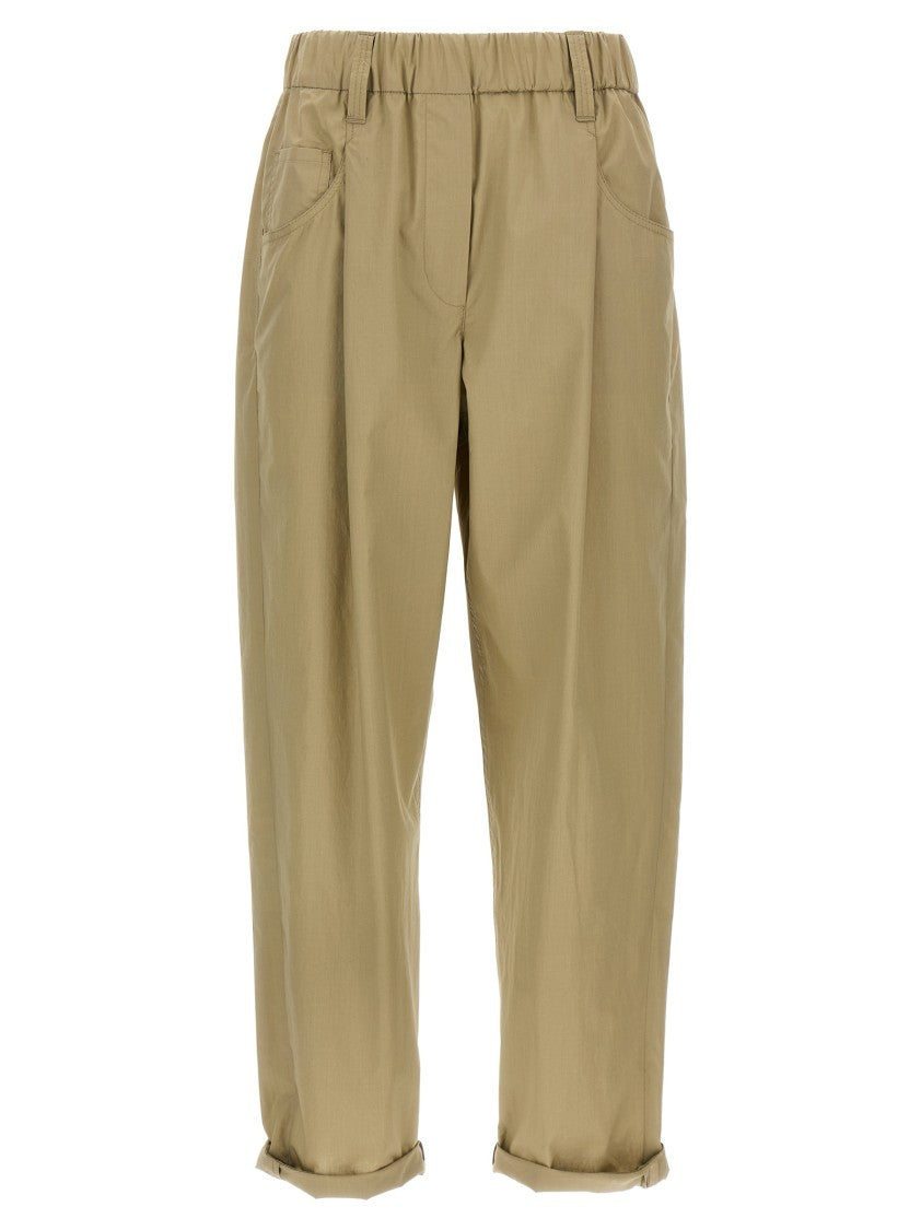 Brunello Cucinelli Light Cotton Poplin Pants With Monile Detail