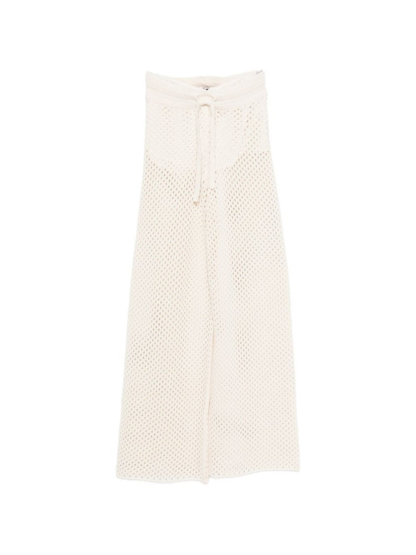 Golden Goose White Sheer Elastic Waist Embroidered Wide-Leg Pants