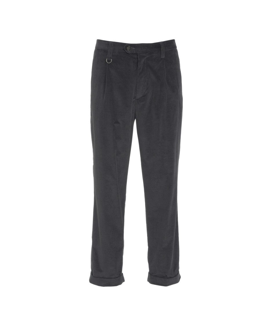 Paolo Pecora Corduroy Trousers With Pleats And Metal Waist Detail