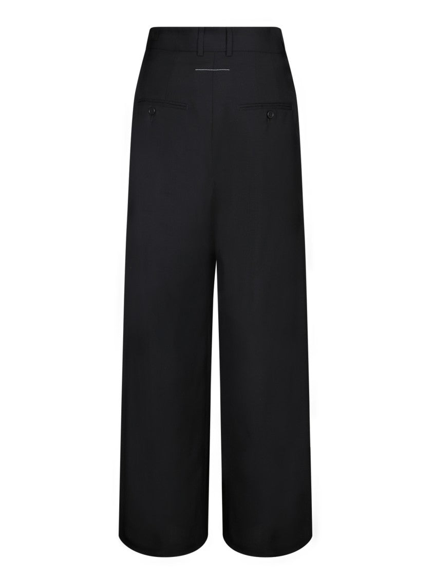 Mm6 By Maison Margiela High-Waisted Black Canvas Pareo Trousers With Adjustable Tie