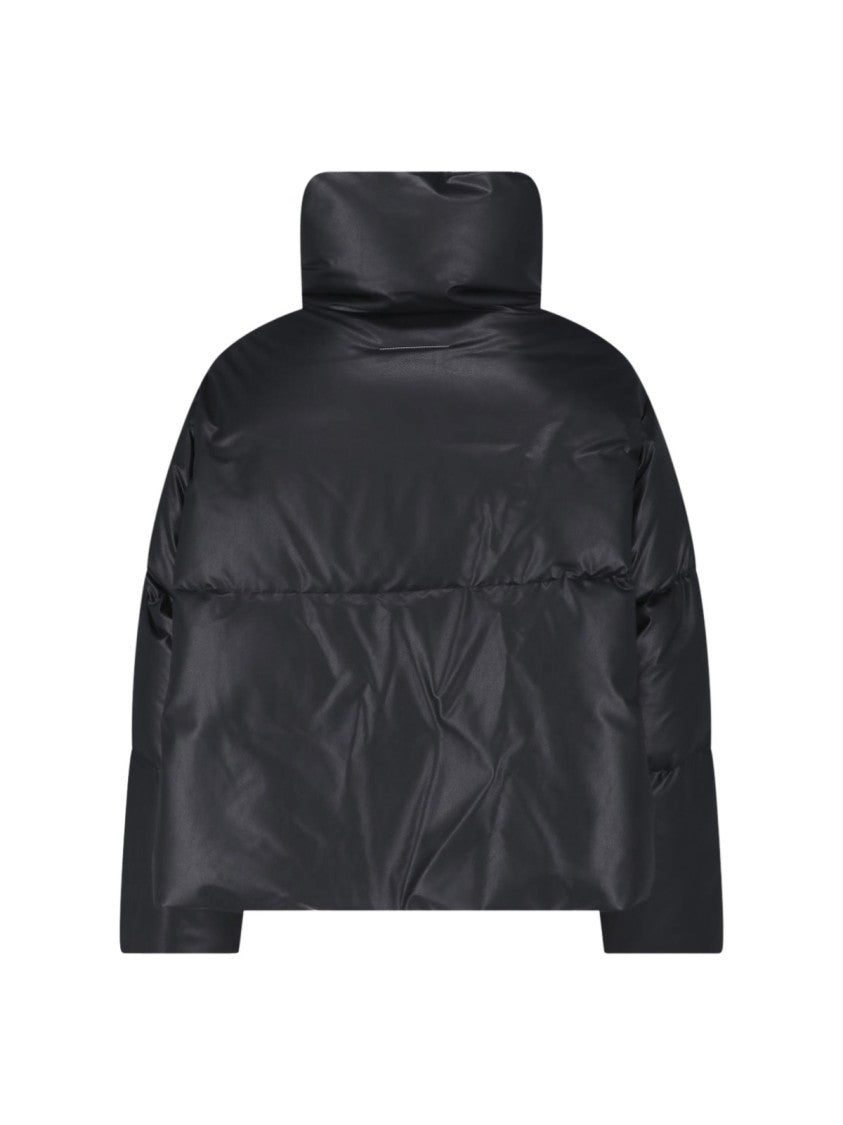 Mm6 By Maison Margiela Black Cropped High Collar Down Jacket