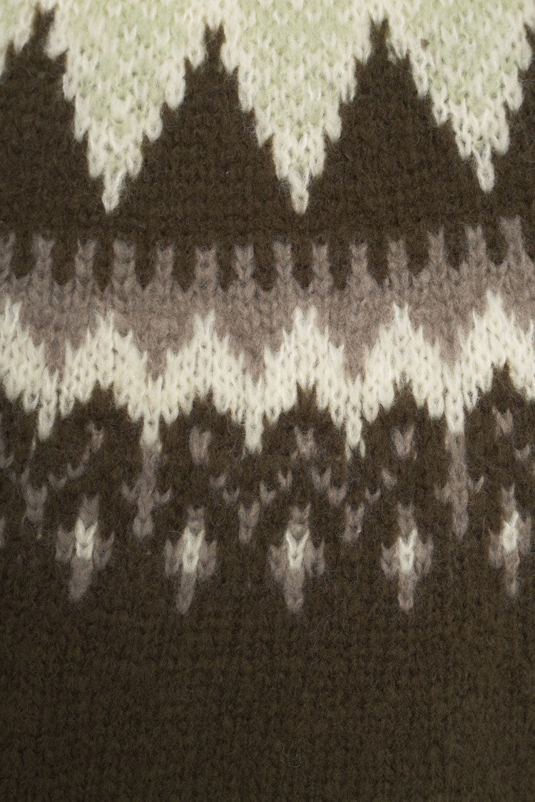 Closed Norwegian Pattern Knit Sweater With Ribbed Details