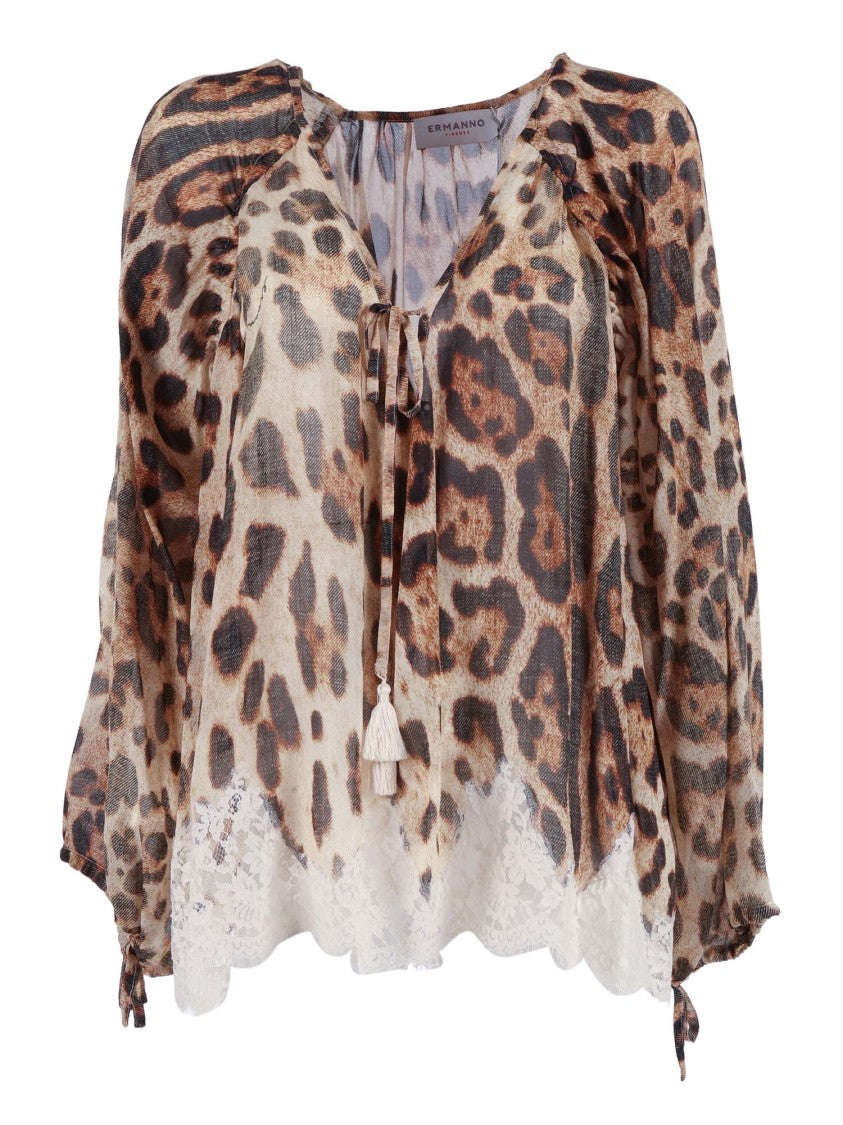 Ermanno Scervino Leopard Print Puff Blouse