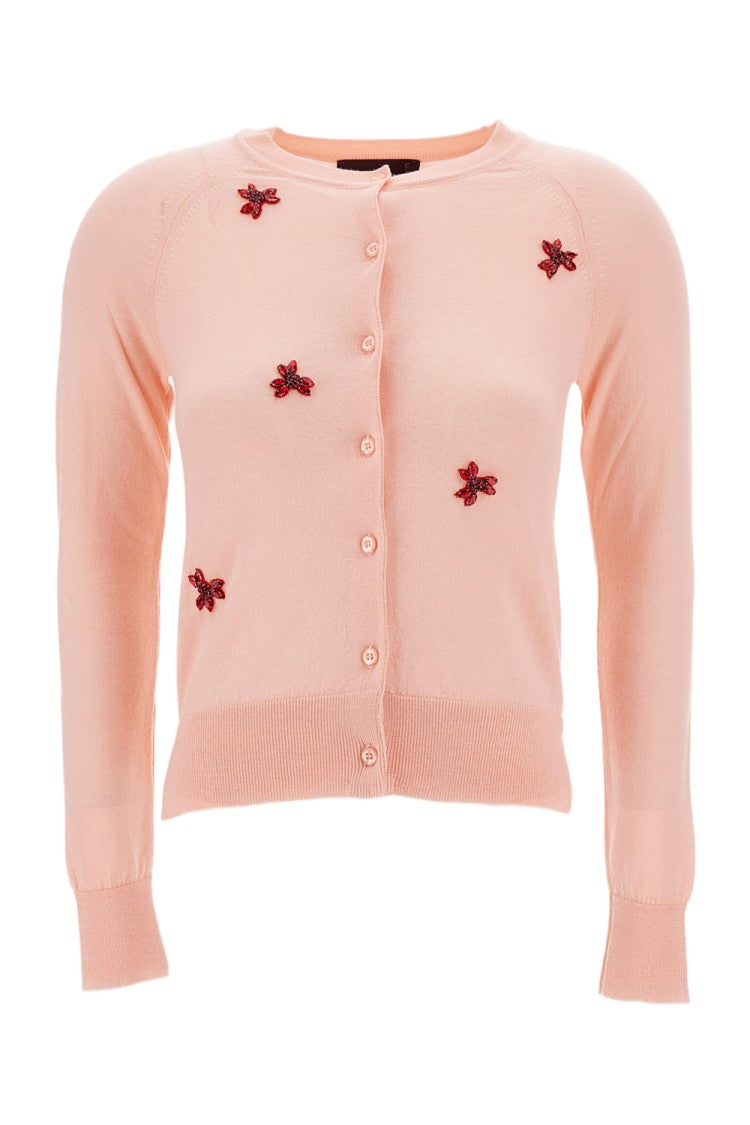 Simone Rocha Pink Crystal Floral Merino Wool-Silk Cardigan