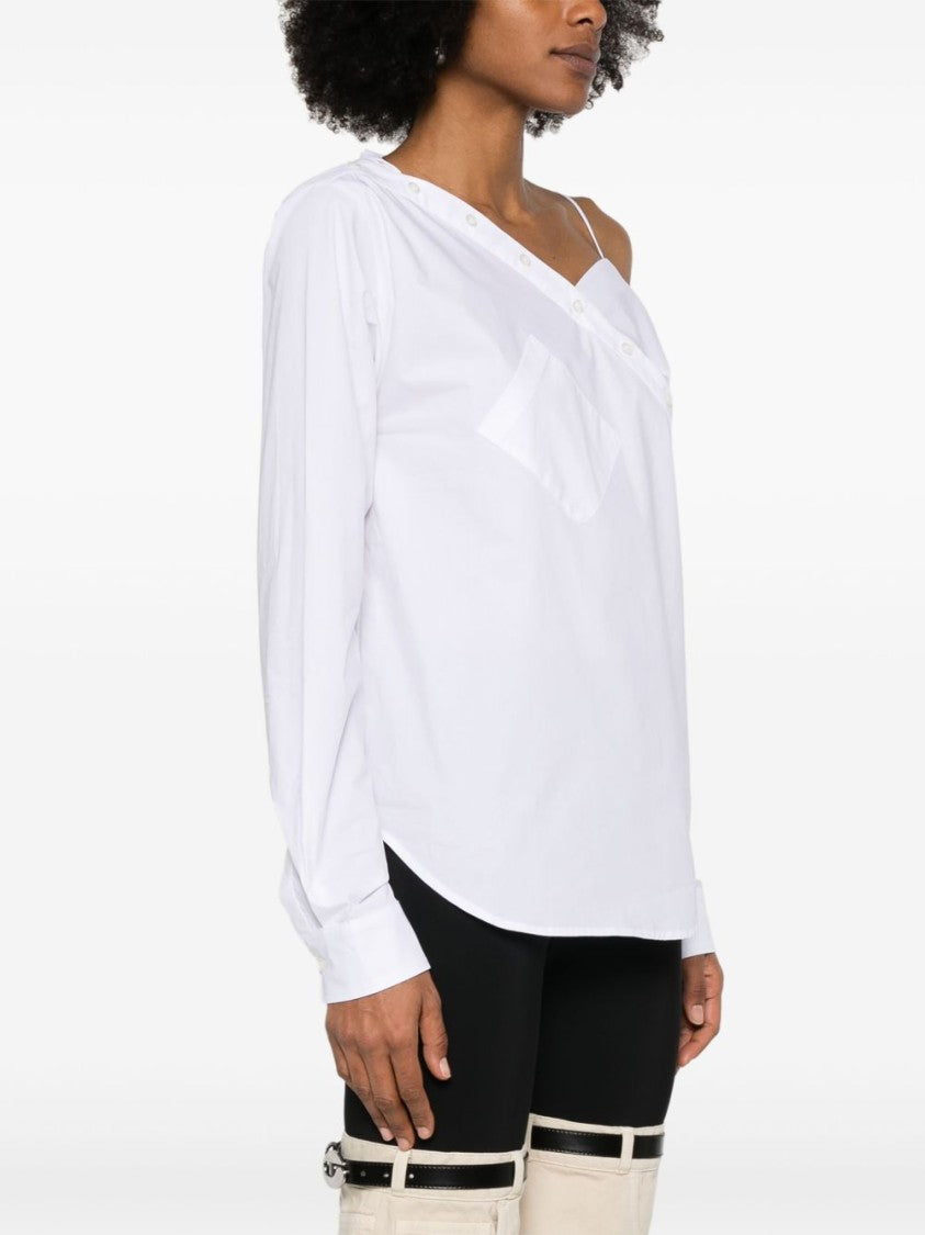 Coperni Asymmetrical White Top With Off-Center Button