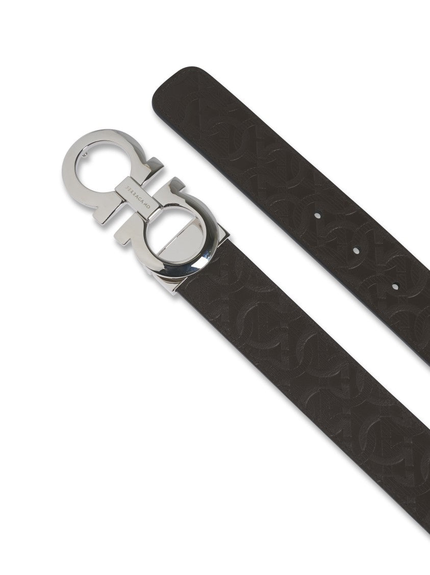 Ferragamo Calf Leather Belt With Double Gancini Buckle