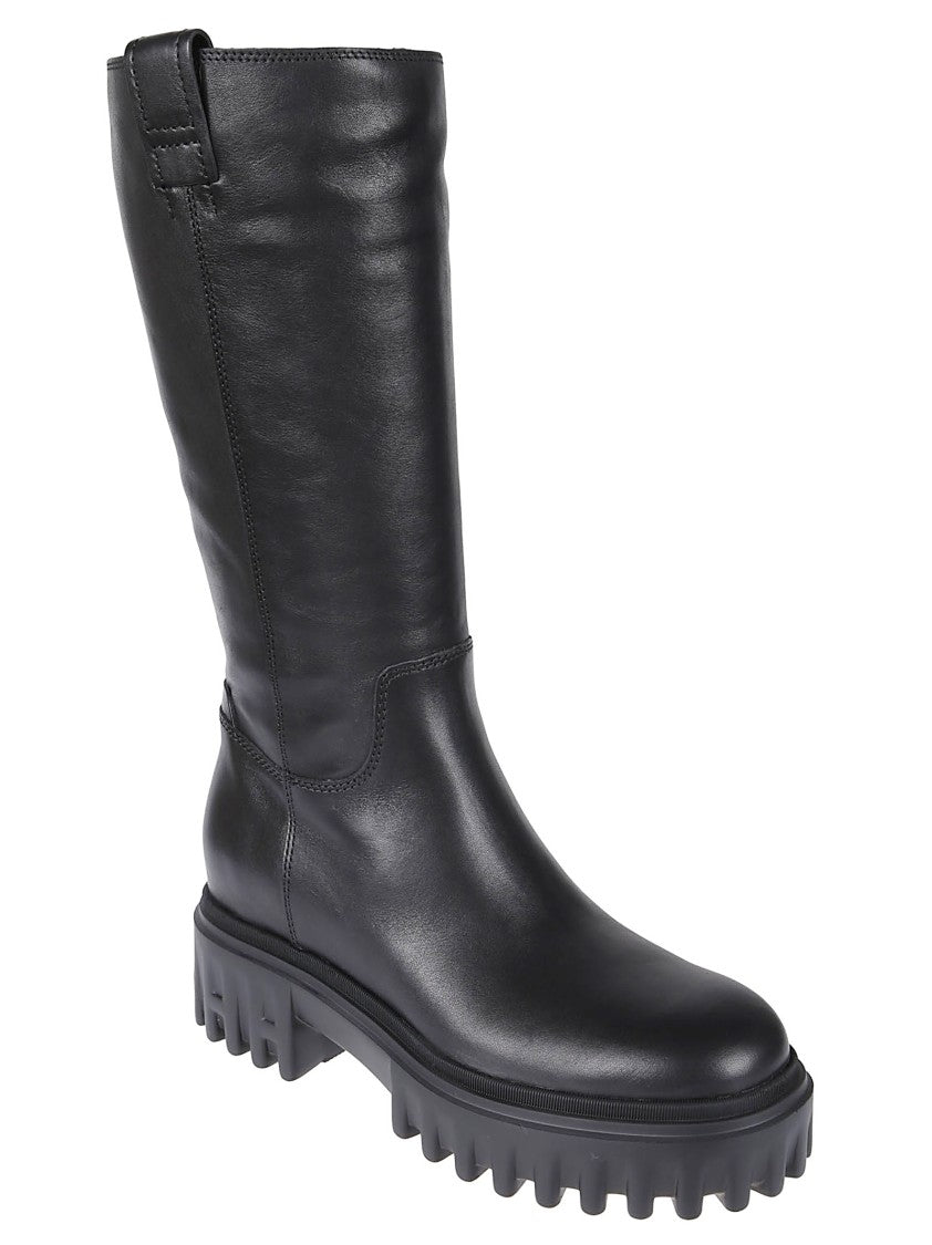 Hogan H700 Mid-Calf Black Leather Boots