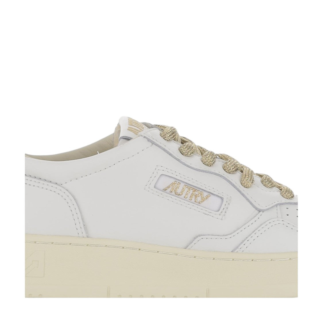 Autry White/Gold Suede Insert Perforated Sneakers
