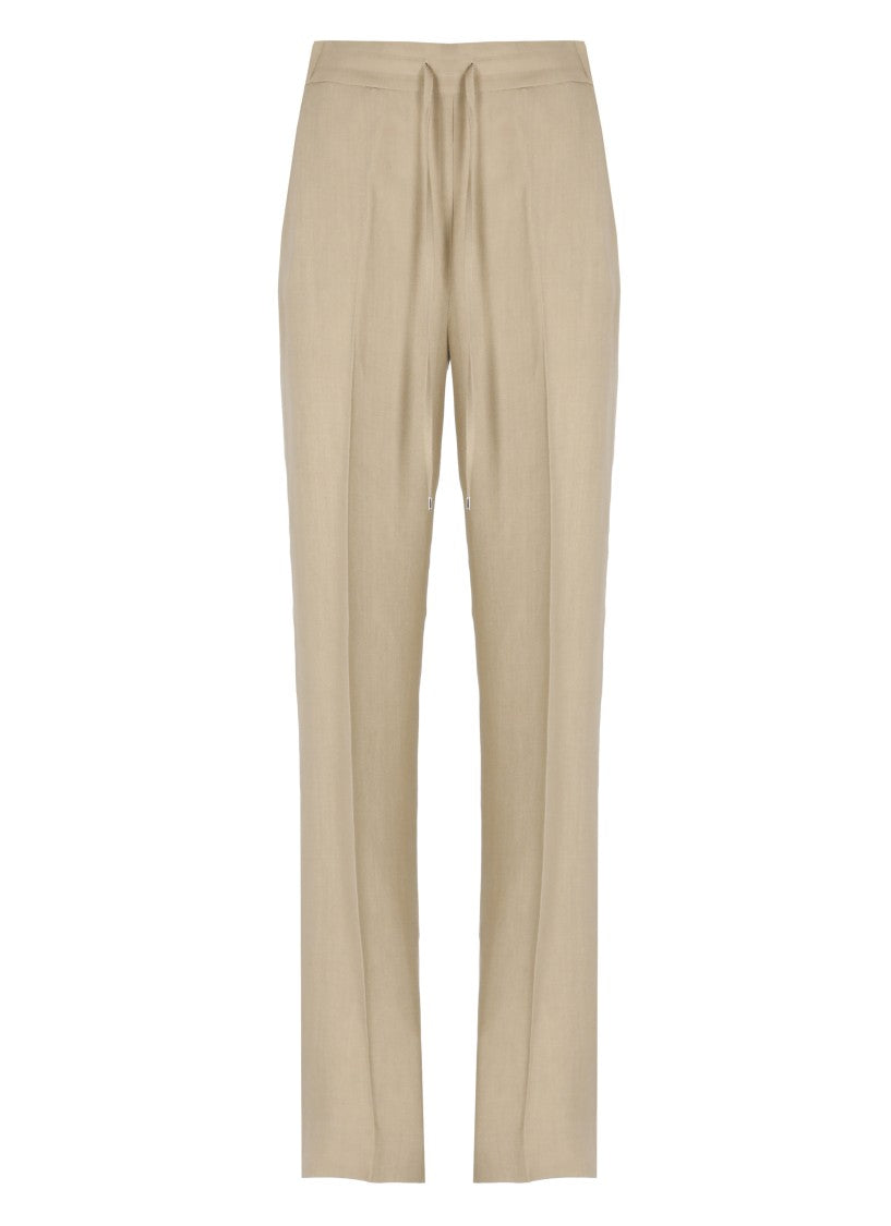 Antonelli Firenze Beige Selena Drawstring Linen-Blend Pants