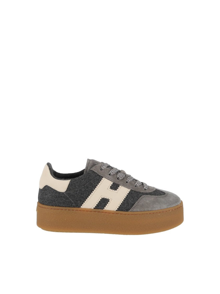 Hogan Grey Textured Cream Accent Low-Top Sneakers