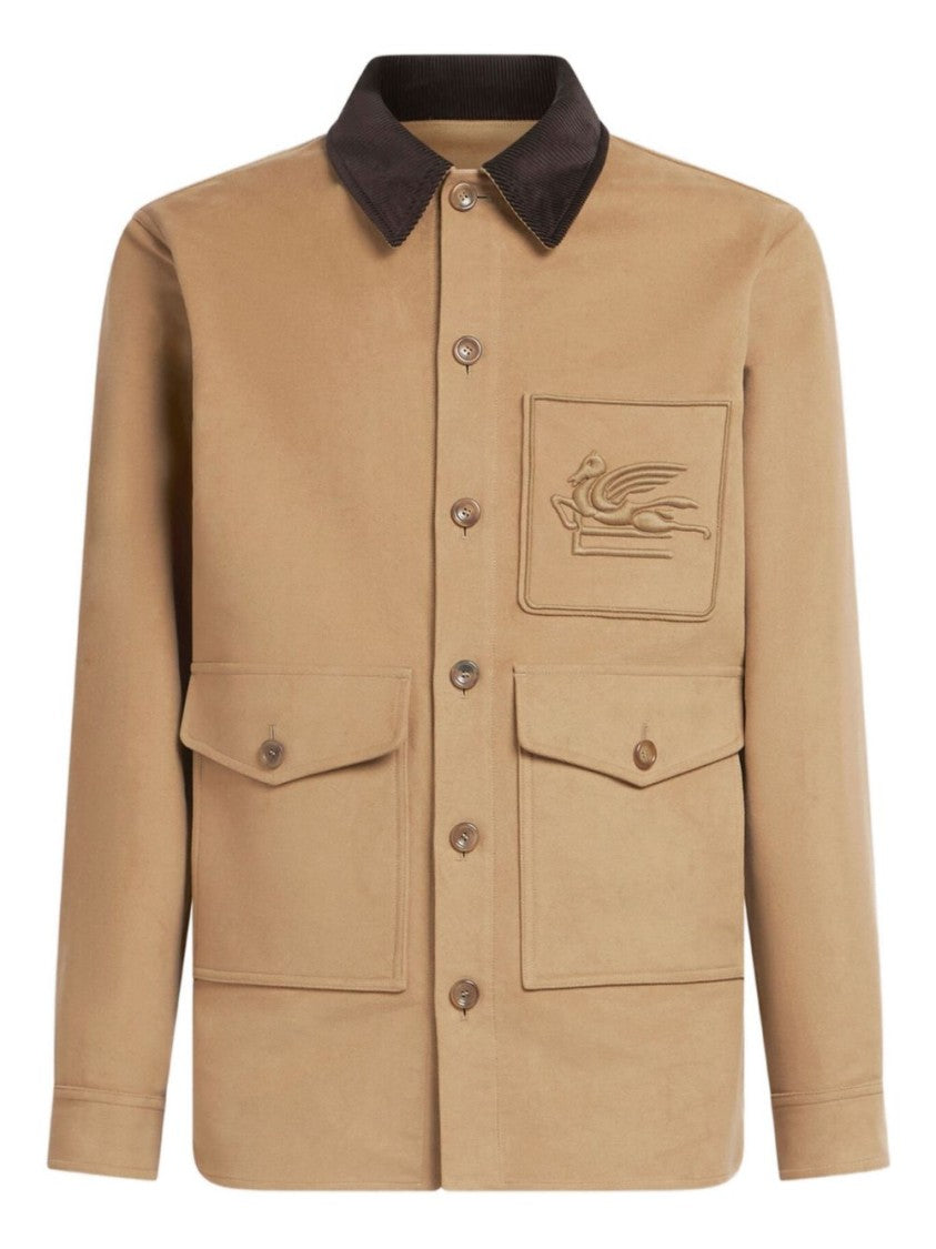 Etro Beige Cotton Workwear Jacket With Corduroy Collar