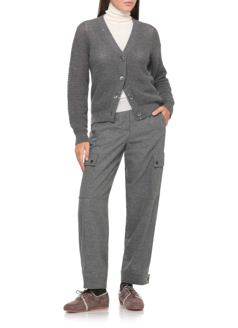 Peserico Grey Perforated Sequin Cardigan