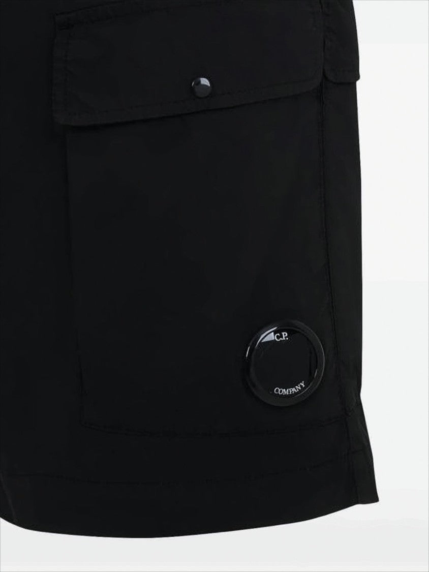 C.P. Company Tailored Black Shorts With Circular Lens Detail