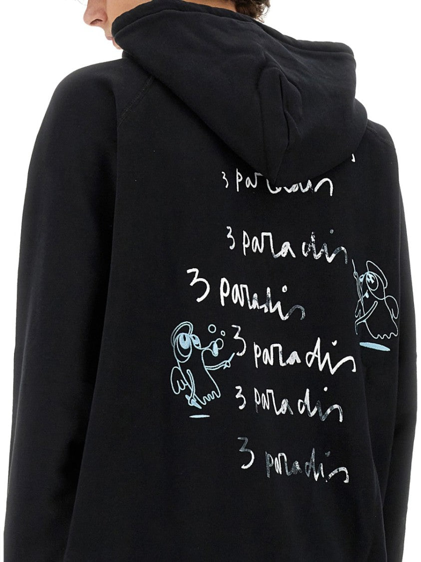 3.Paradis Relaxed Fit Black Sweatshirt With Artistic Embroidery