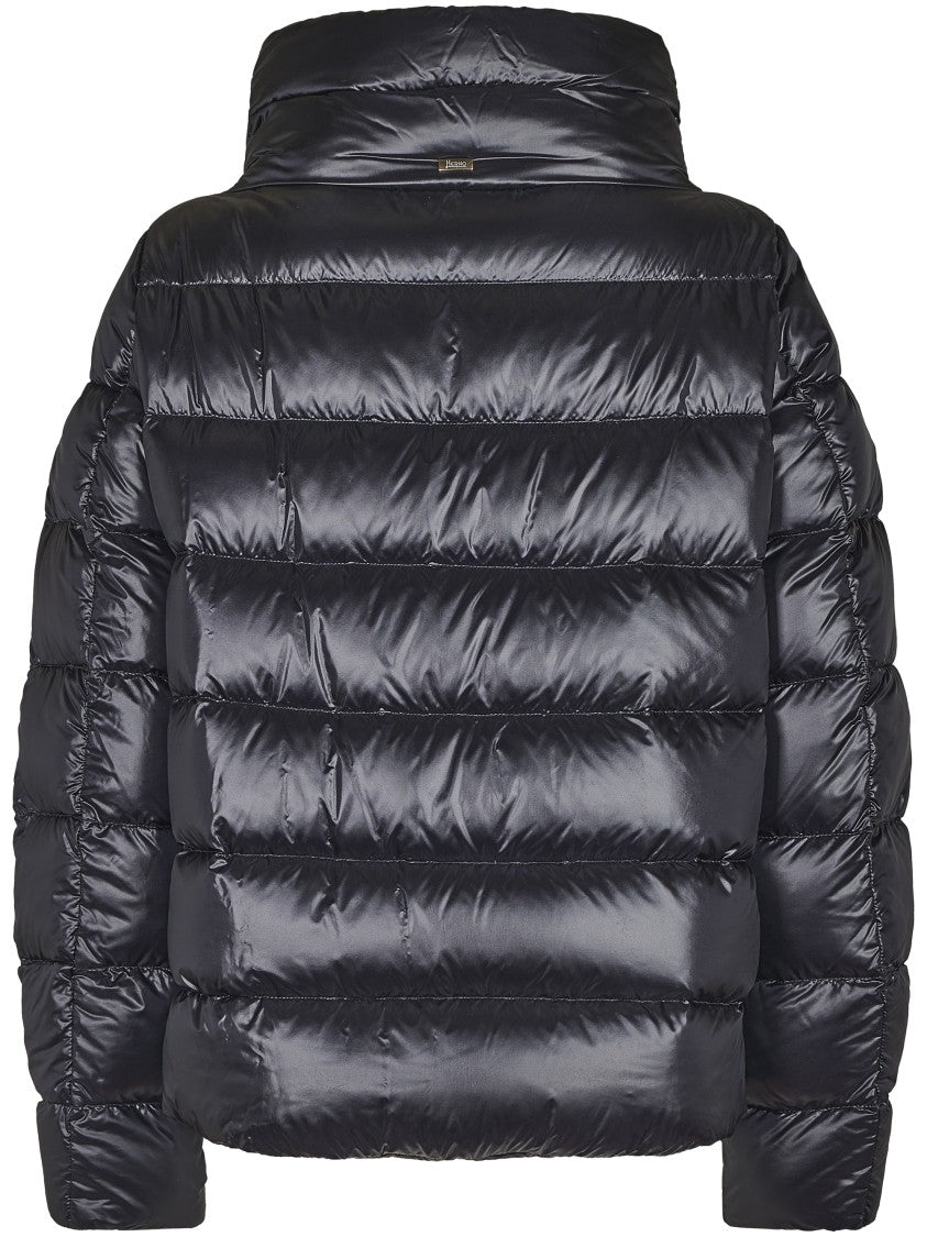 Herno Puffy Black Coat With Glossy Finish And High Collar