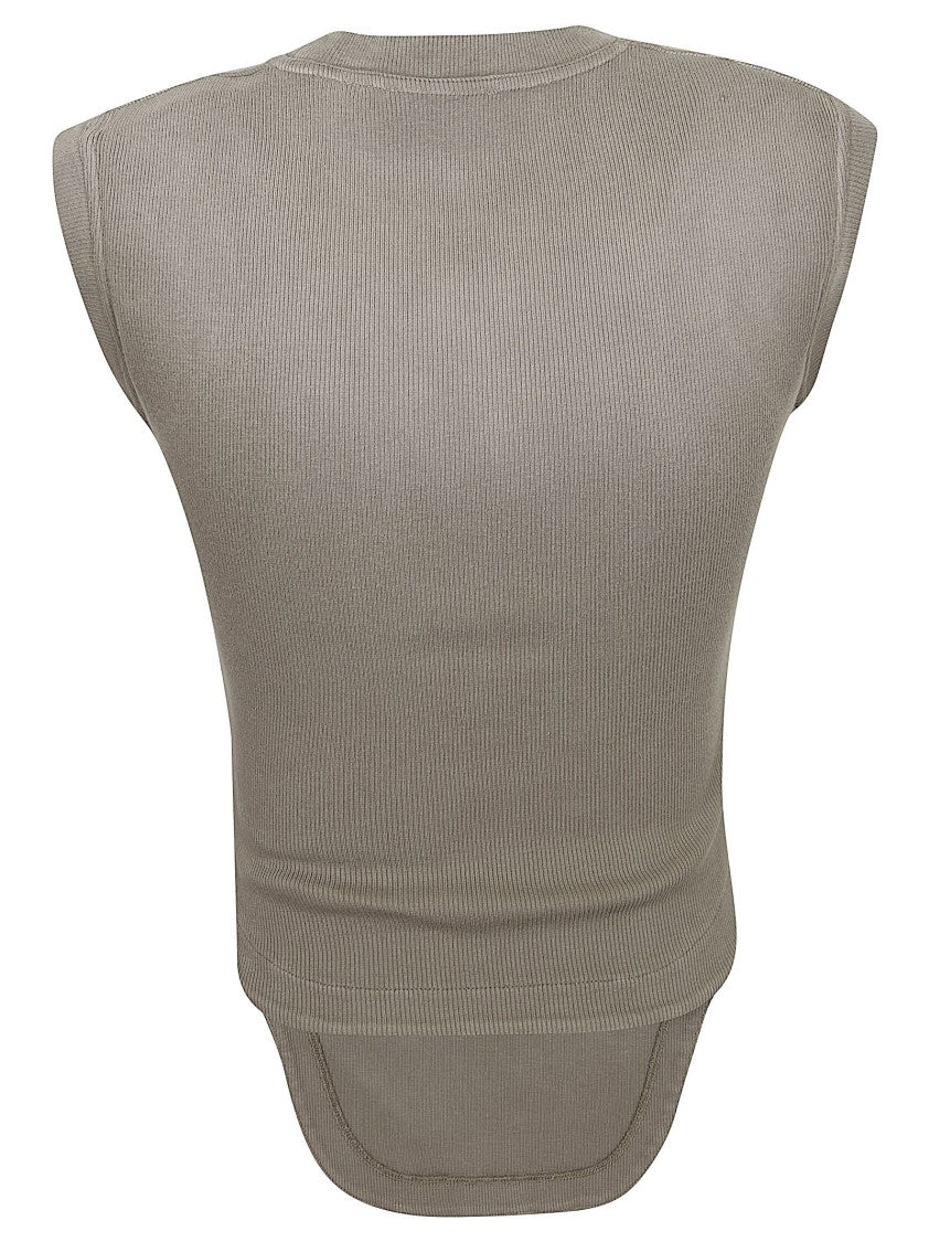 Off-White Ribbed Cotton-Elastane Sleeveless Top With Minimalist Lettering