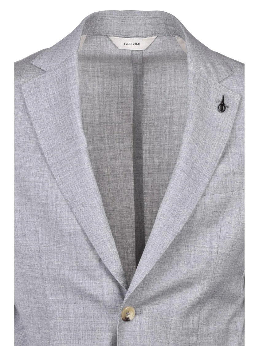Paoloni Grey Unlined Rounded Wool-Blend Blazer