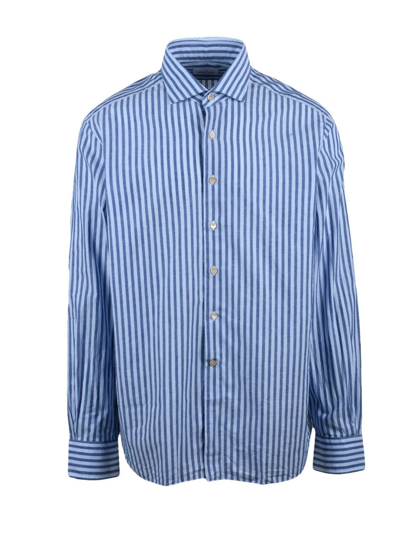Alessandro Gherardi Blue Cotton-Blend Striped Shirt