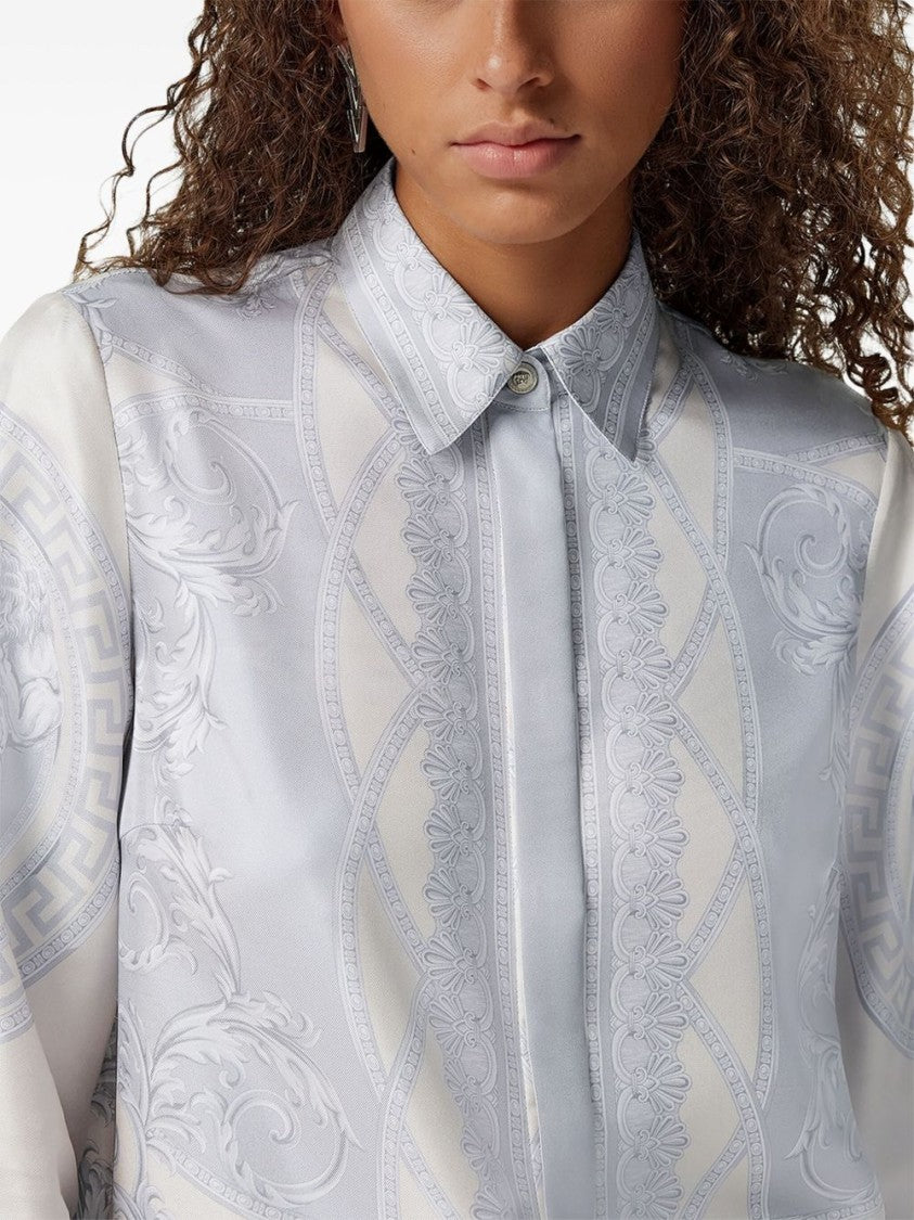 Versace Silk Twill Shirt With La Coupe Des Dieux Print