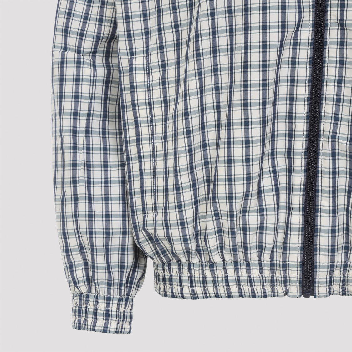Prada High-Collar Checkered Jacket In Soft Cotton-Polyamide Blend