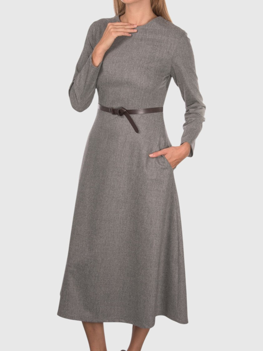 Gran Sasso Flared Midi Dress In Cashmere Blend Flannel