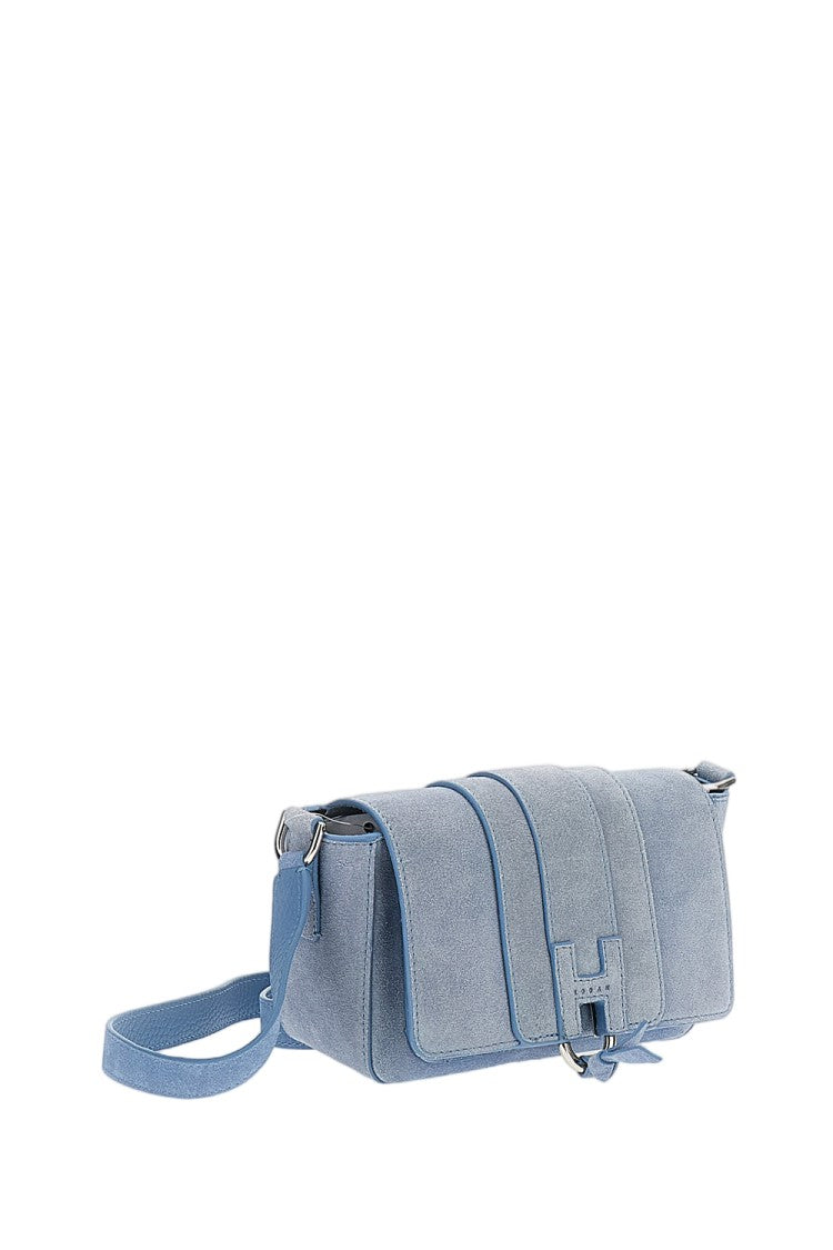 Hogan Suede Leather Rectangular Flap Bag With Magnetic Closure
