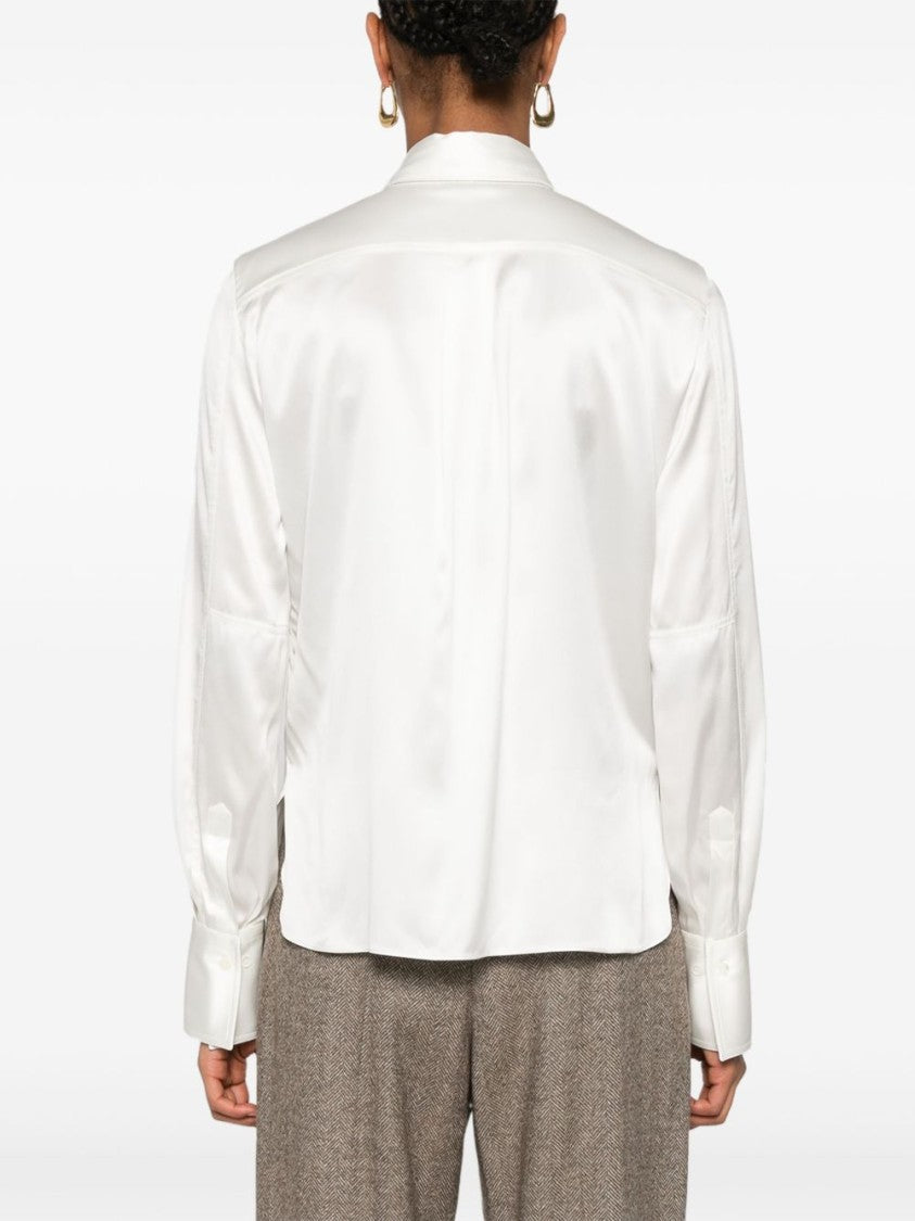 Brunello Cucinelli Satin-Finish White Shirt With Pointed Collar And Concealed Placket