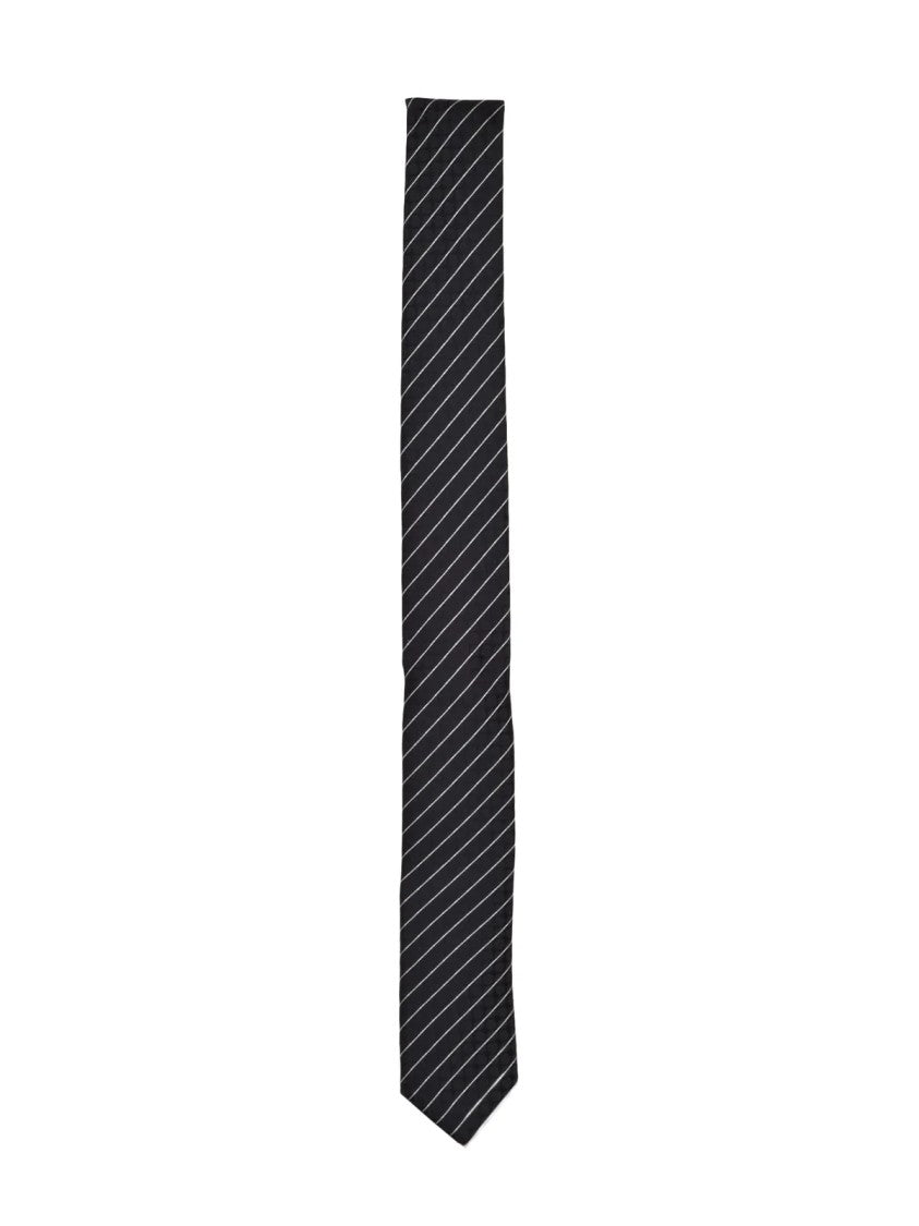 Dolce & Gabbana Narrow Black Tie With Subtle White Pinstripes By Dolce & Gabbana