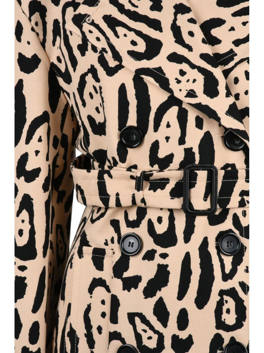 Sportmax Double-Breasted Animal Print Trench Coat With Lined Interior